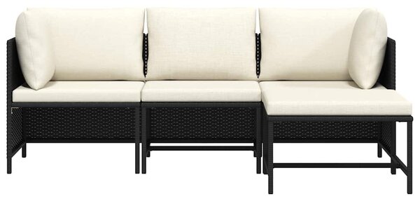 4 részes fekete polyrattan kerti kanapészett párnákkal