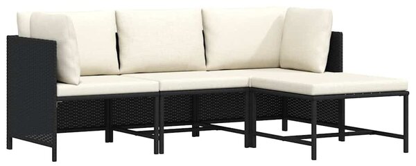 4 részes fekete polyrattan kerti kanapészett párnákkal