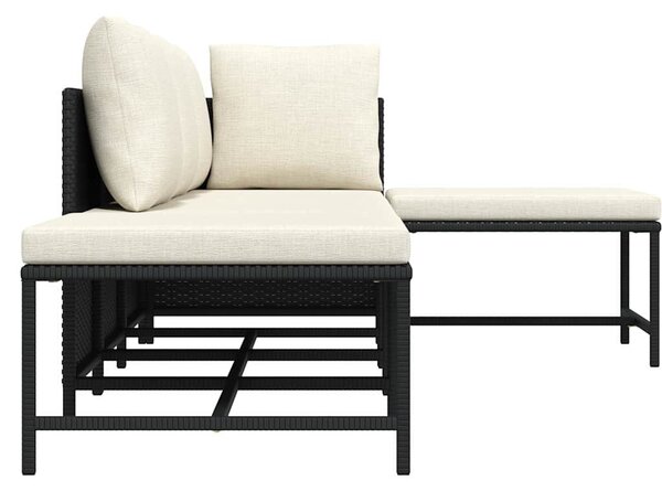 5 részes fekete polyrattan kerti kanapészett párnákkal
