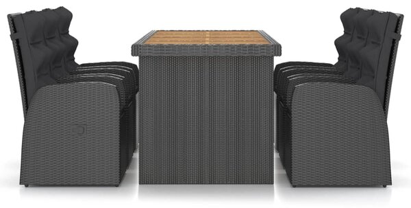 7 részes fekete polyrattan kültéri étkezőszett párnákkal