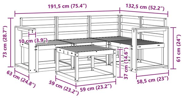 VidaXL Kültéri kanapé szett 5 db Fehér Tömör Akácfa