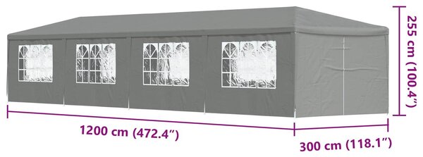 VidaXL Partysátor 1200 x 300 x 255 cm Világosszürke PE és acél