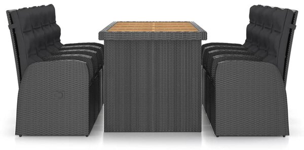 9 részes fekete polyrattan kültéri étkezőszett párnákkal