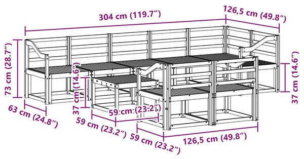 VidaXL Kültéri kanapé szett 9 pcs Fehér Tömör Akácfa