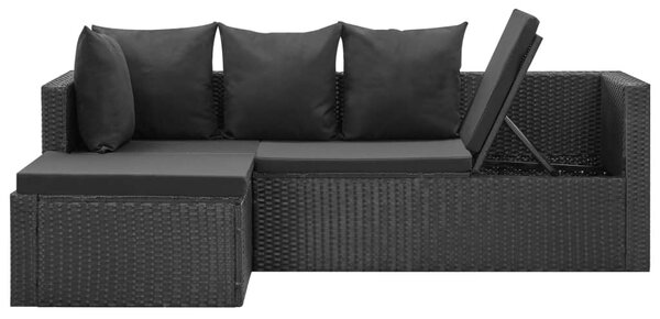 4 részes fekete polyrattan kerti bútorszett párnákkal