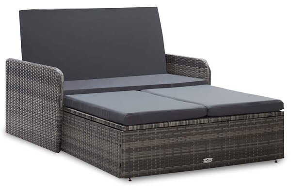 2 részes szürke polyrattan kerti bútorszett párnákkal