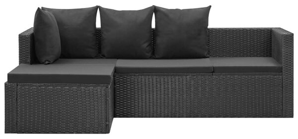 4 részes fekete polyrattan kerti bútorszett párnákkal