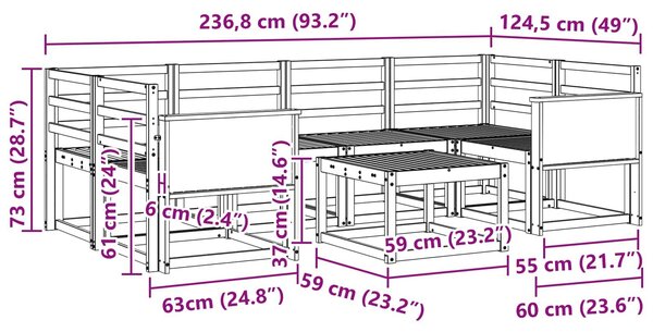 VidaXL Kültéri kanapé szett 5 pcs Természetes Tömör Akácfa