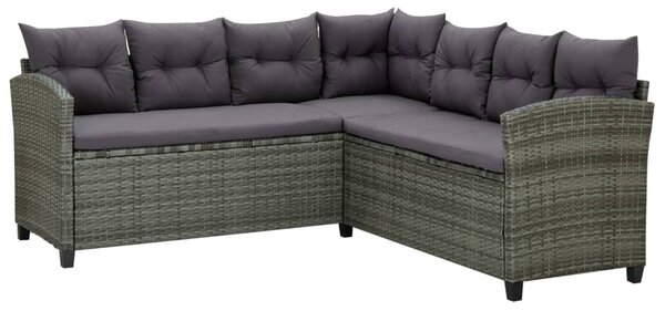 6 részes szürke polyrattan kerti bútorszett párnákkal