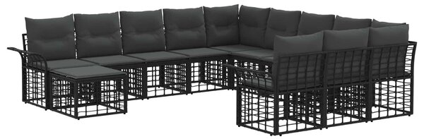 VidaXL Kerti Kanapé Szett 12 pcs Fekete és Sötétszürke polirattan