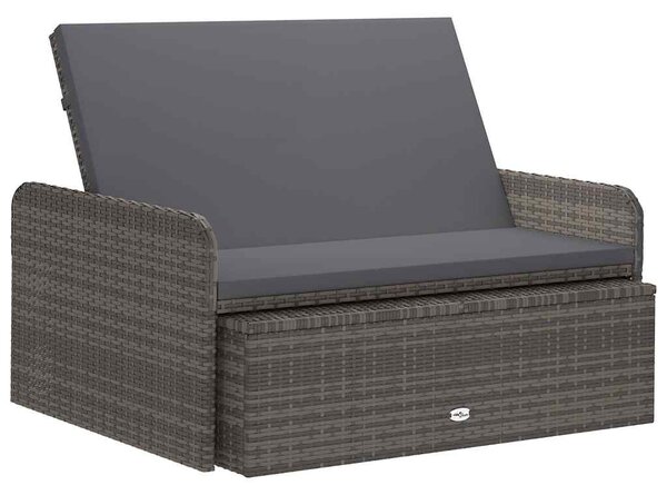 2 részes szürke polyrattan kerti bútorszett párnákkal