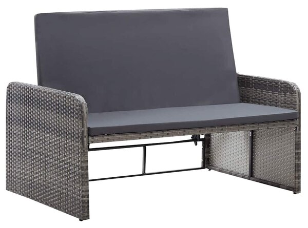 2 részes szürke polyrattan kerti bútorszett párnákkal