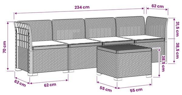 VidaXL 4 személyes kerti kanapé párnákkal, rattan hatású PP