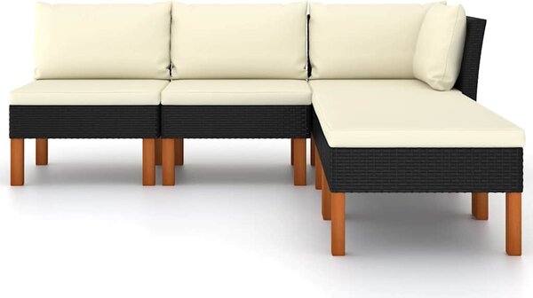5 részes fekete polyrattan kerti ülőgarnitúra párnákkal