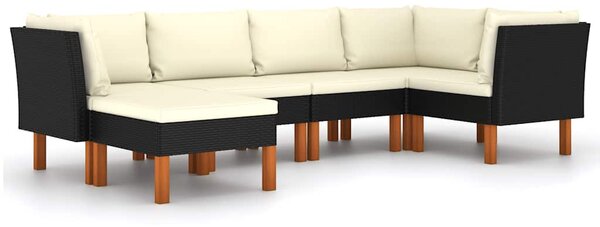6 részes fekete polyrattan kerti ülőgarnitúra párnákkal