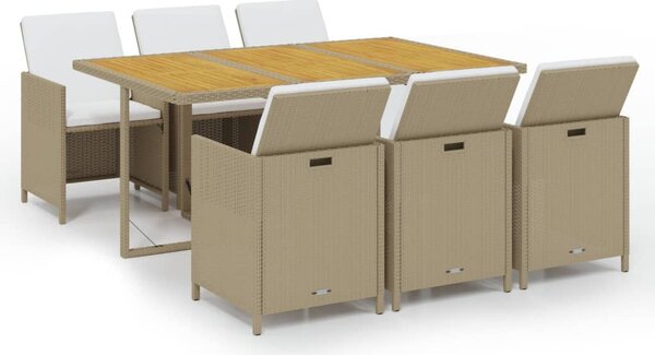 7 részes bézs polyrattan kerti étkezőgarnitúra párnákkal
