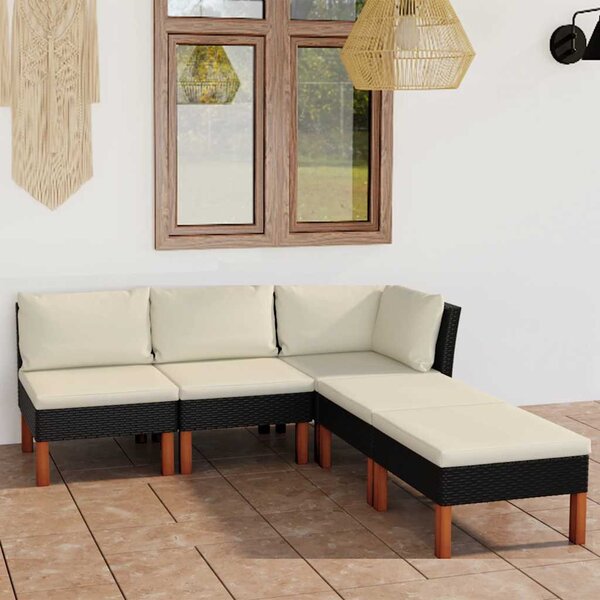 5 részes fekete polyrattan kerti ülőgarnitúra párnákkal