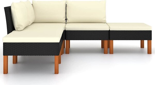 5 részes fekete polyrattan kerti ülőgarnitúra párnákkal