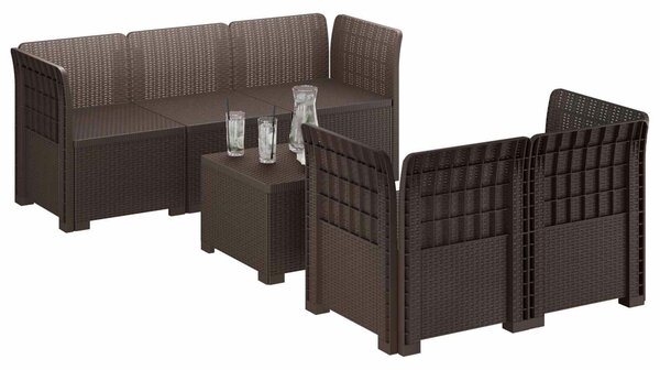 VidaXL 5 személyes rattan hatású PP kerti kanapé, barna