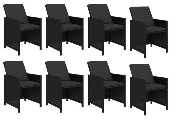 9 részes fekete polyrattan kerti étkezőgarnitúra párnákkal