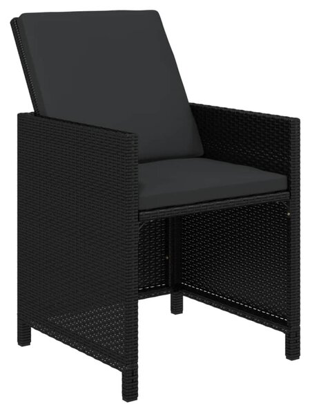 9 részes fekete polyrattan kerti étkezőgarnitúra párnákkal