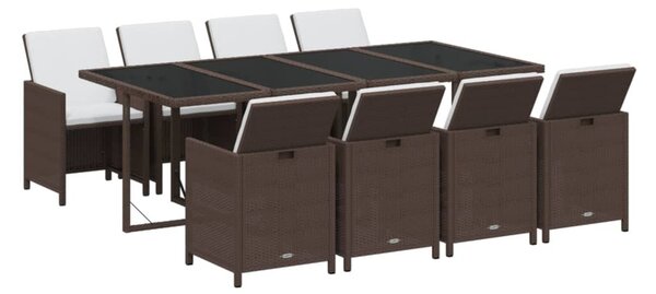 9 részes barna polyrattan kerti étkezőgarnitúra párnákkal