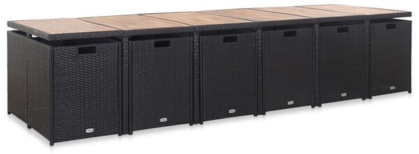 17 részes fekete polyrattan kültéri étkezőszett párnákkal