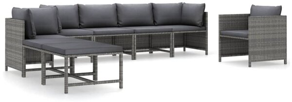 8 részes szürke polyrattan kerti ülőgarnitúra párnákkal