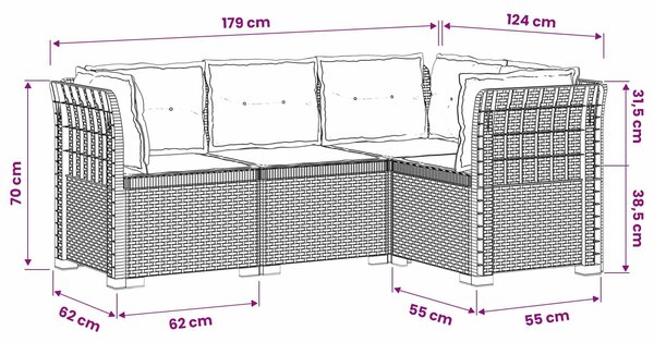 VidaXL 4-Fős Kerti Kanapé Párnákkal Rattan Hatással PP Világosszürke