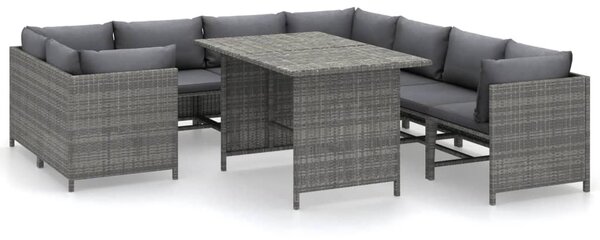 9 részes szürke polyrattan kerti bútorszett párnákkal
