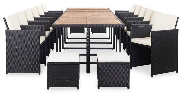 17 részes fekete polyrattan kültéri étkezőszett párnákkal
