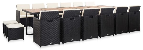 17 részes fekete polyrattan kültéri étkezőszett párnákkal