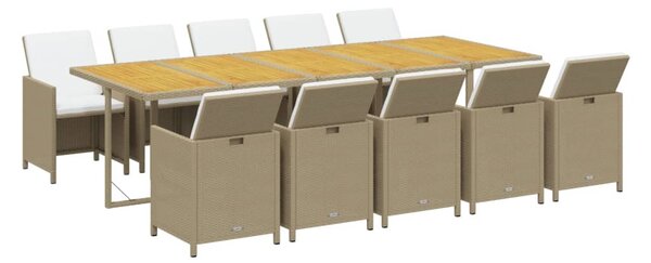 11 részes bézs polyrattan kerti étkezőgarnitúra párnákkal