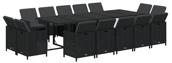 15 részes szürke polyrattan kerti étkezőgarnitúra párnákkal