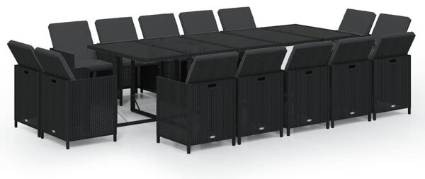 15 részes szürke polyrattan kerti étkezőgarnitúra párnákkal