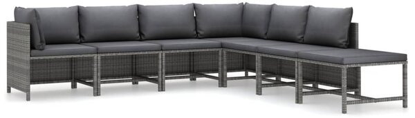 7 részes szürke polyrattan kerti ülőgarnitúra párnákkal