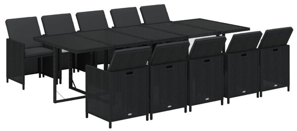 11 részes fekete polyrattan kerti étkezőgarnitúra párnákkal