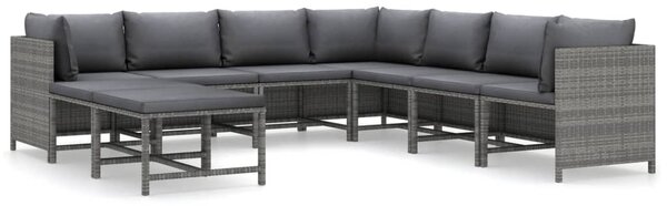9 részes szürke polyrattan kerti ülőgarnitúra párnákkal