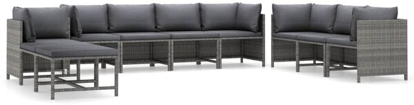 10 részes szürke polyrattan kerti ülőgarnitúra párnákkal