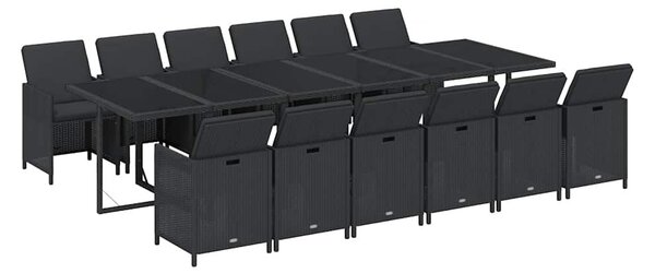 13 részes fekete polyrattan kerti étkezőgarnitúra párnákkal