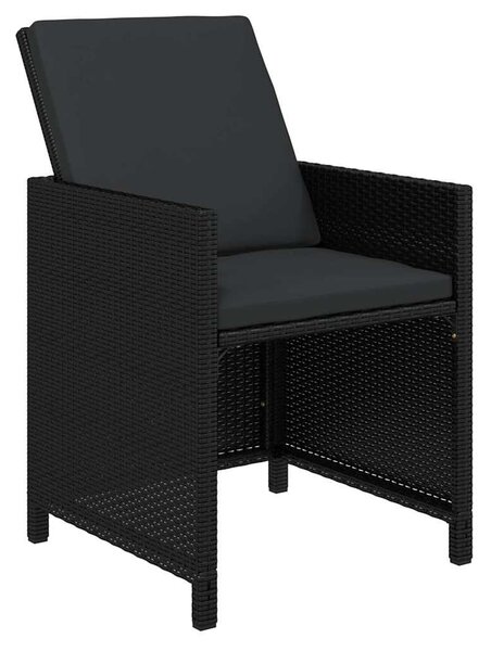 13 részes fekete polyrattan kerti étkezőgarnitúra párnákkal