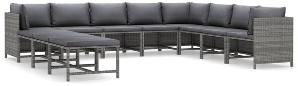 11 részes szürke polyrattan kerti ülőgarnitúra párnákkal