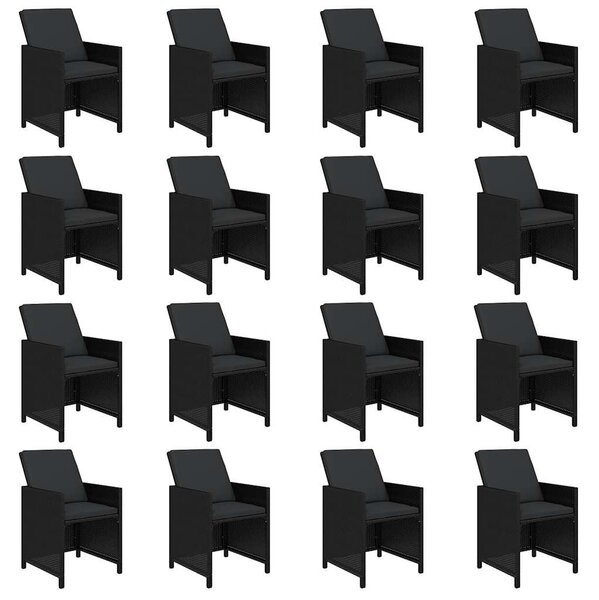 17 részes fekete polyrattan kerti étkezőgarnitúra párnákkal