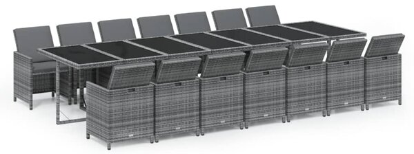 15 részes szürke polyrattan kerti étkezőgarnitúra párnákkal