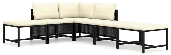 6 részes fekete polyrattan kerti ülőgarnitúra párnákkal