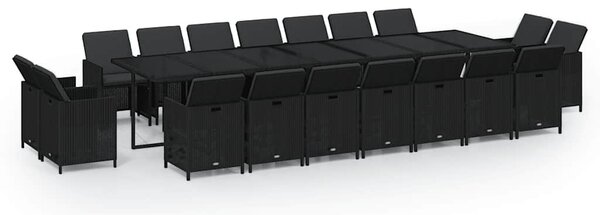 19 részes fekete polyrattan kerti étkezőgarnitúra párnákkal