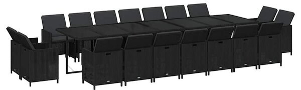19 részes fekete polyrattan kerti étkezőgarnitúra párnákkal