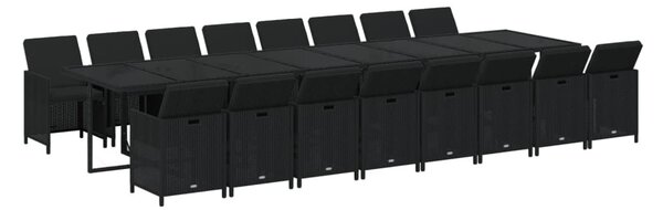 17 részes fekete polyrattan kerti étkezőgarnitúra párnákkal