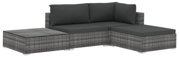 4-részes szürke polyrattan kerti bútorszett párnákkal