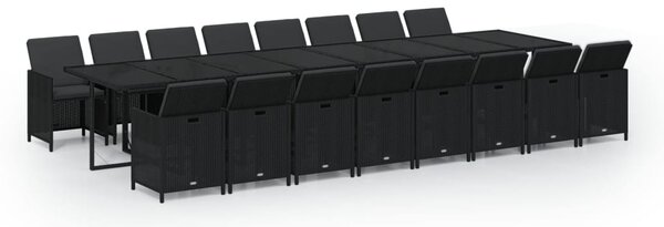 17 részes fekete polyrattan kerti étkezőgarnitúra párnákkal